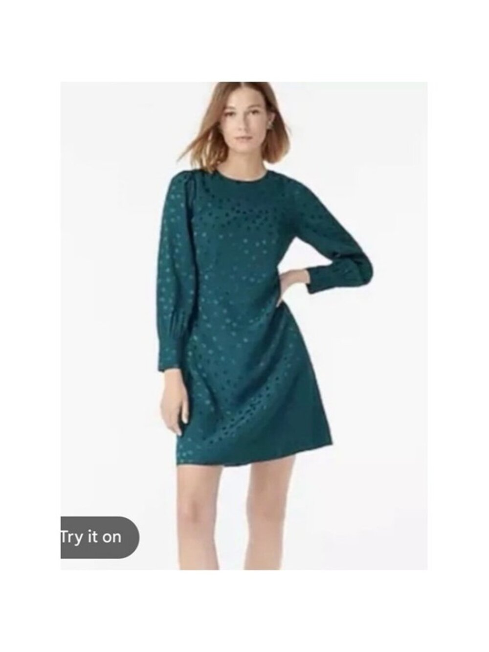 J. Crew Jacquard Green Eyelet Long-Sleeve Shift Dress size 14T